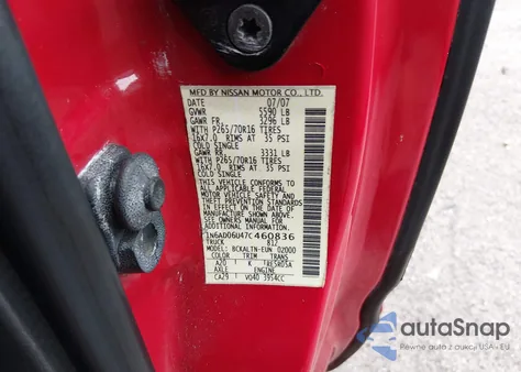 2007 Nissan Frontier Se z USA, uszkodzony, nr VIN 1N6AD06U47C460836